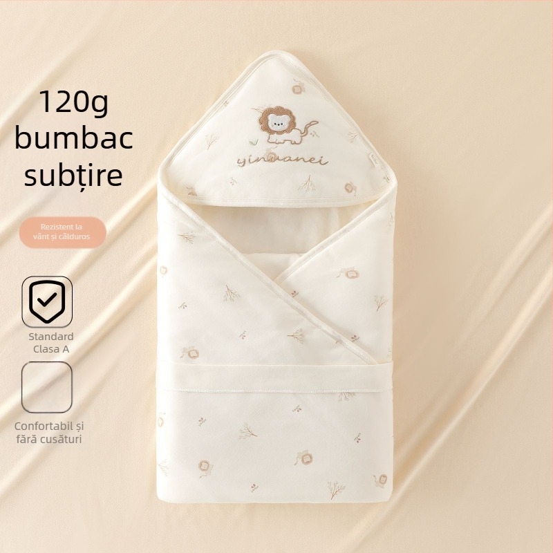 Pătură de înfășurat pentru nou-născuți, 120 g, 100% bumbac, imprimeu cu animale