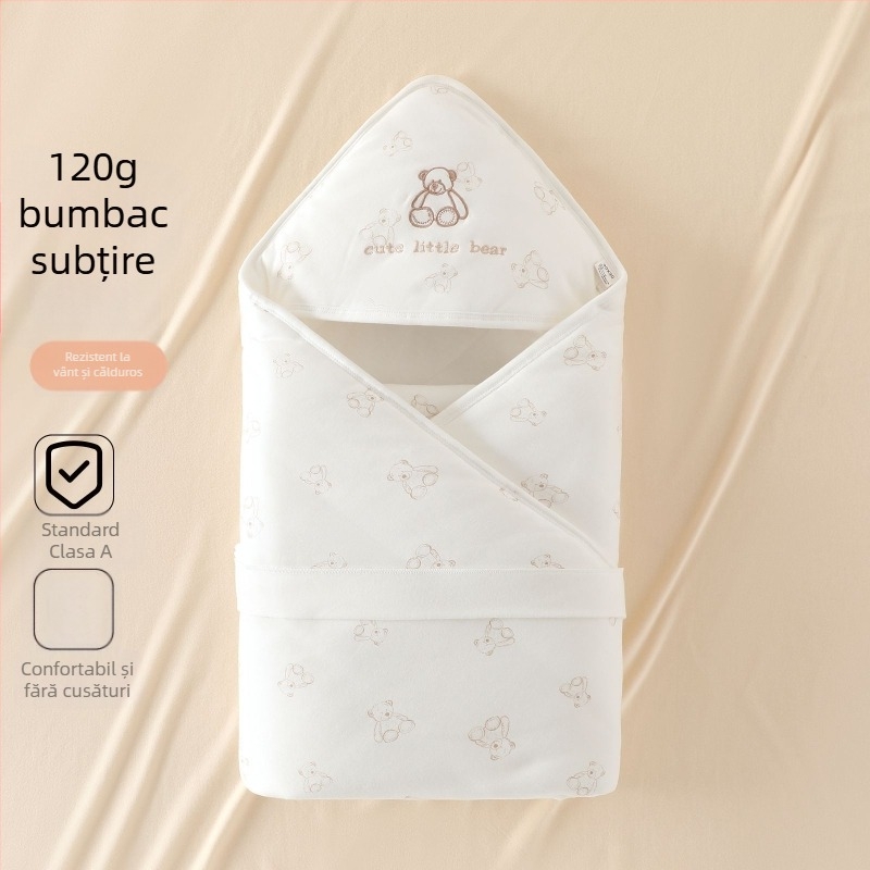 Pătură de înfășurat pentru nou-născuți, 120 g, 100% bumbac, imprimeu cu animale