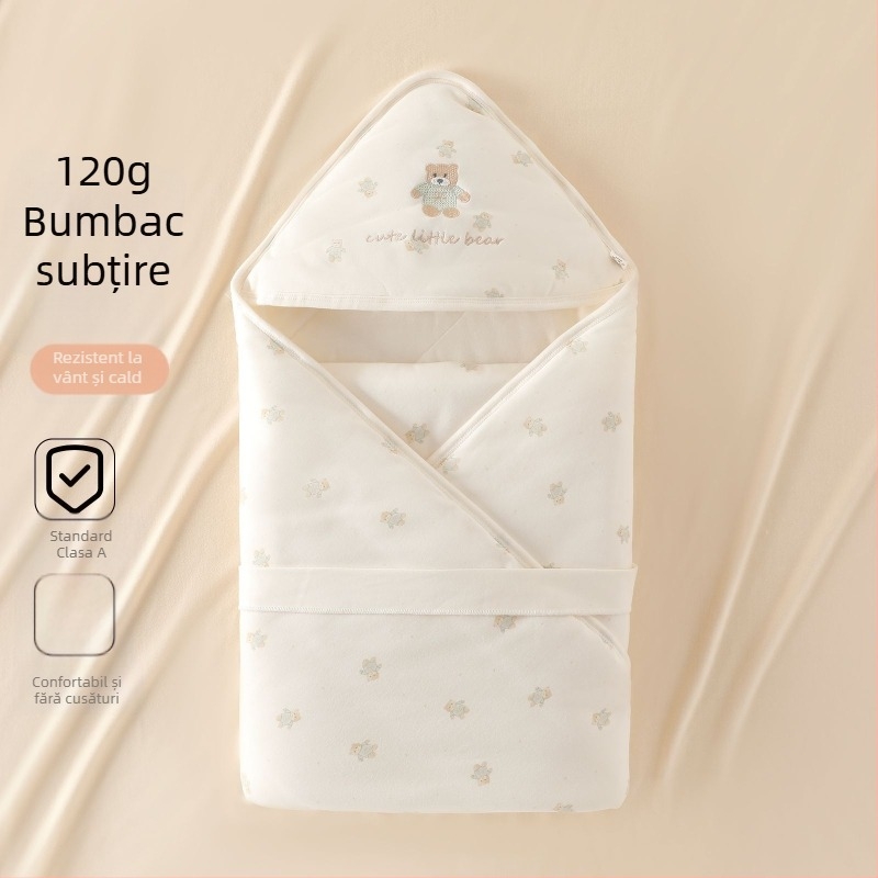 Pătură de înfășurat pentru nou-născuți, 120 g, 100% bumbac, imprimeu cu animale