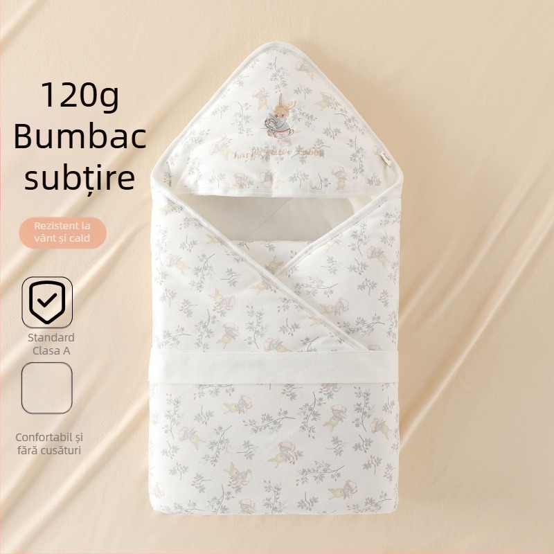 Pătură de înfășurat pentru nou-născuți, 120 g, 100% bumbac, imprimeu cu animale