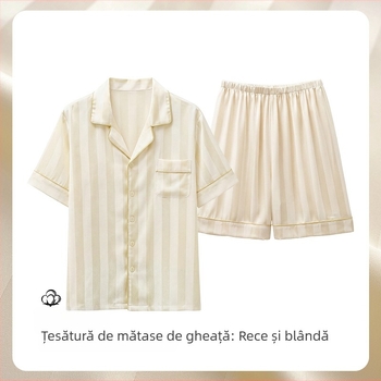 Set pijamale bărbați Ice Silk – tricou cu mânecă scurtă și pantaloni scurți, îmbrăcăminte de casă ușoară pentru vară, respirabilă și confortabilă
