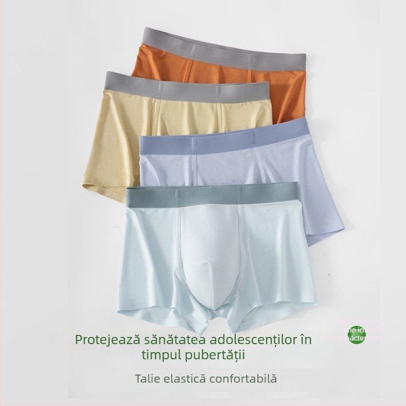 Chiloți pentru adolescenți băieți din fibre modal, respirabili, antibacterieni, confortabili, talie medie, țesătură tricotată, culoare solidă