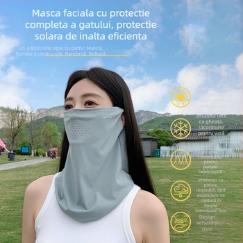 Masca de protecție solară pentru femei cu protecție UV, eșarfă de cap pentru ciclism cu prinderi pentru urechi, guler pentru gât, voal din mătase ice silk pentru exterior