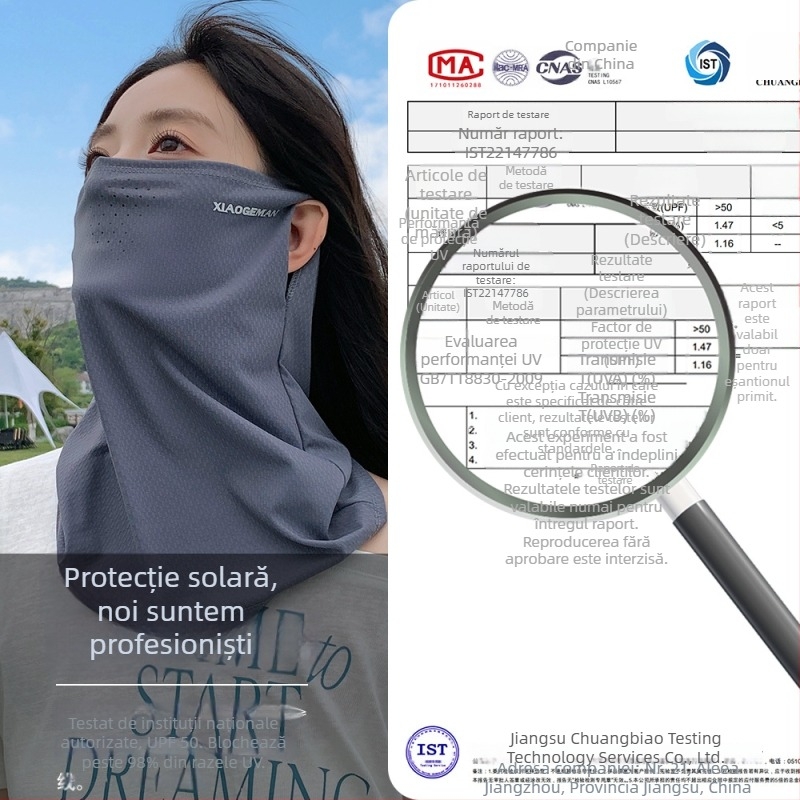 Masca de protecție solară pentru femei cu protecție UV, eșarfă de cap pentru ciclism cu prinderi pentru urechi, guler pentru gât, voal din mătase ice silk pentru exterior