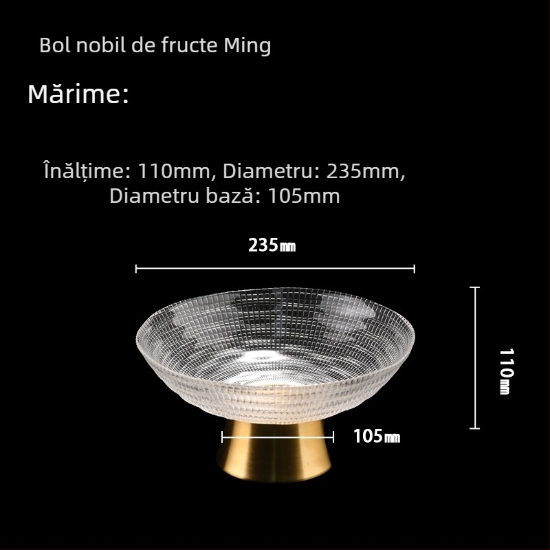 Farfurie de fructe din sticlă, stil nordic nobil, cu suport înalt – prezentare elegantă pentru fructe și gustări