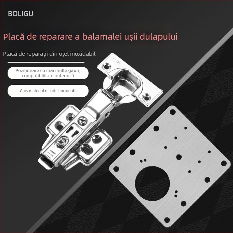 Placă de reparare a balamalelor pentru uși de dulap din oțel inoxidabil