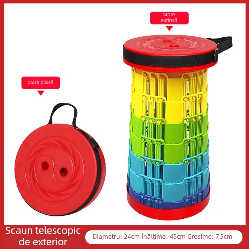 3-Buckle Folding Telescopic Stool for Outdoor Travel Queuing, Adjustable Rainbow Fishing Stool, Rainbow Folding