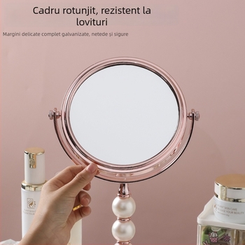 Oglindă de machiaj cu două fețe, pe stâlp perlat, stil european, mărire 2x, înaltă definiție