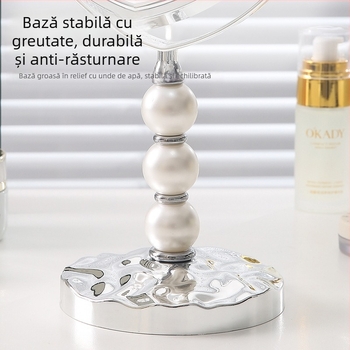 Oglindă de machiaj cu două fețe, pe stâlp perlat, stil european, mărire 2x, înaltă definiție
