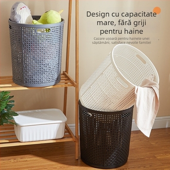 Coș de rufe din plastic, aspect de ratan, capacitate mare pentru haine și jucării