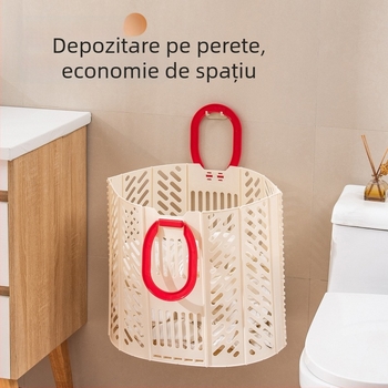 Coș de rufe pliabil cu mâner, capacitate mare, depozitare haine acasă.