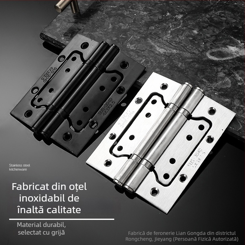 Balama din oțel inoxidabil cu două foi, 4–5 inch, rulmenți solizi, accesorii pentru uși plate cu design frunză de lotus