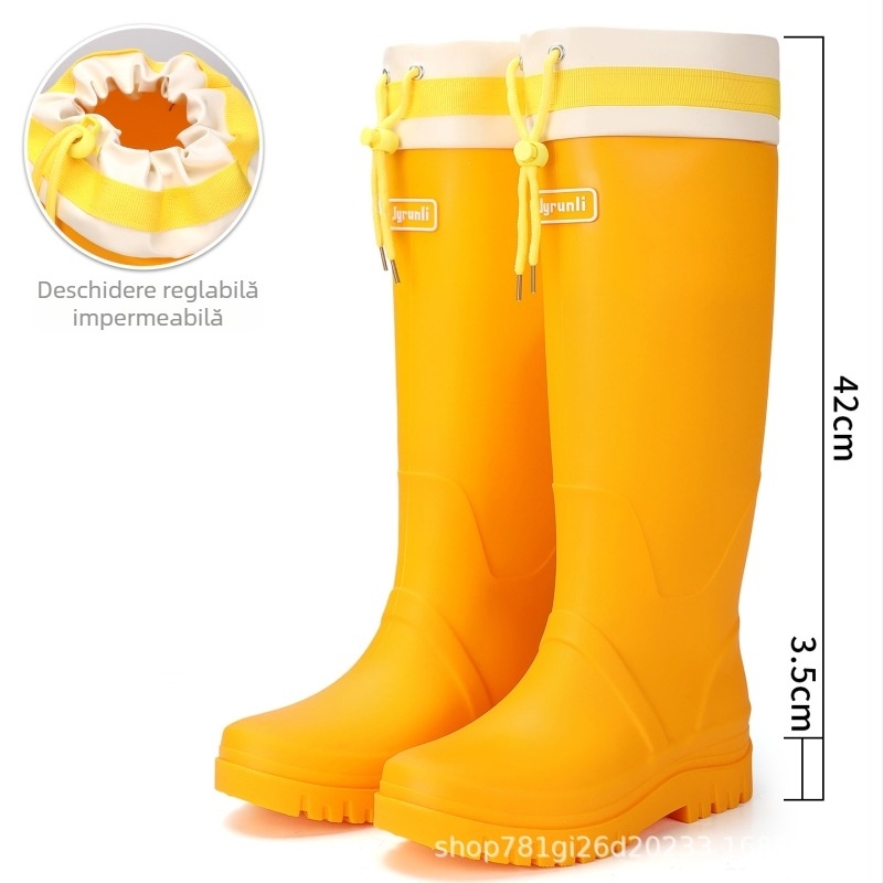 Cizme de ploaie pentru femei, înalte, cu șnur la partea superioară, impermeabile, antiderapante, din cauciuc, pentru patru sezoane