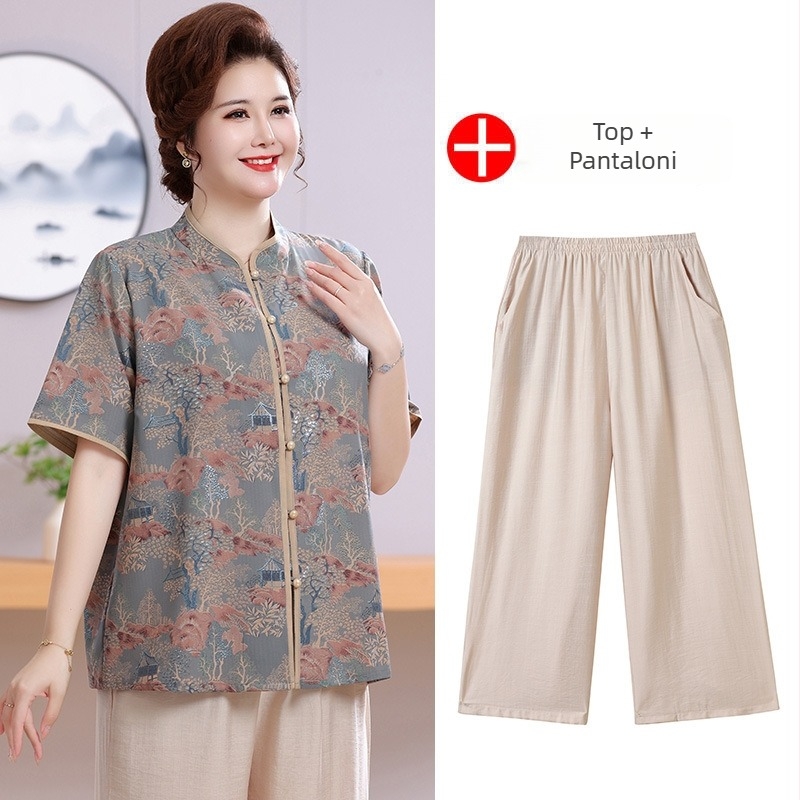 Bluza de vară în stil chinezesc pentru femei, mărime mare, pentru femei de vârstă mijlocie și mai în vârstă, top de primăvară-vară