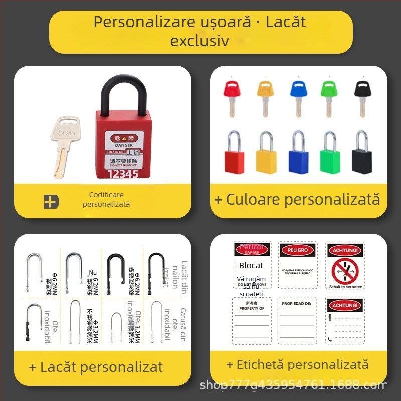 Încuietoare LOTO de siguranță industrială cu etichetă, lacăt din nylon pentru inginerie, lacăt izolant din plastic, lacăt pentru electrician