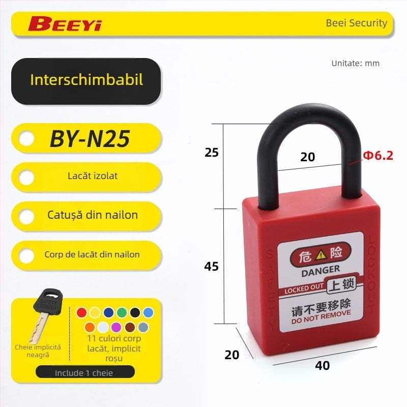 Încuietoare LOTO de siguranță industrială cu etichetă, lacăt din nylon pentru inginerie, lacăt izolant din plastic, lacăt pentru electrician