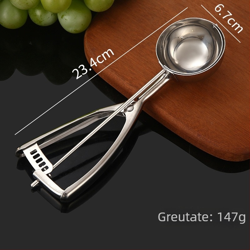 Lingură de înghețată din oțel inoxidabil 304, cu design gros, cu lingură de măsurare și formator pentru bile de fructe, lingură de desert