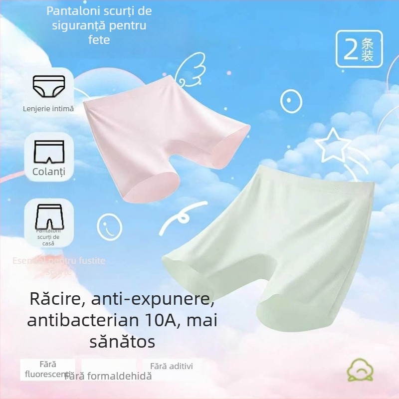 Shorturi de siguranță pentru fetițe cu lenjerie Ice Silk răcoroasă, confort antibacterian, design trei în unu