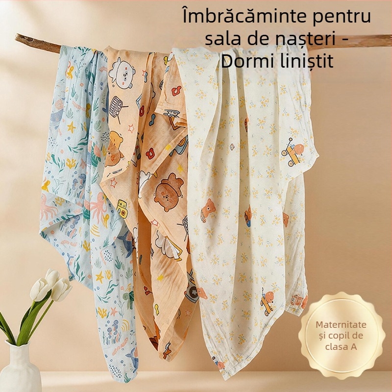 Swaddle pentru nou-născuți din bumbac pur, țesătură ușoară pentru primăvară-vară, dublu strat