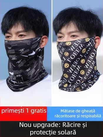 Mască de protecție solară pentru față cu acoperire completă, bretele pentru urechi, eșarfă de vară din ice silk subțire, protecție pentru gât
