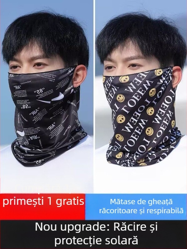 Mască de protecție solară pentru față cu acoperire completă, bretele pentru urechi, eșarfă de vară din ice silk subțire, protecție pentru gât