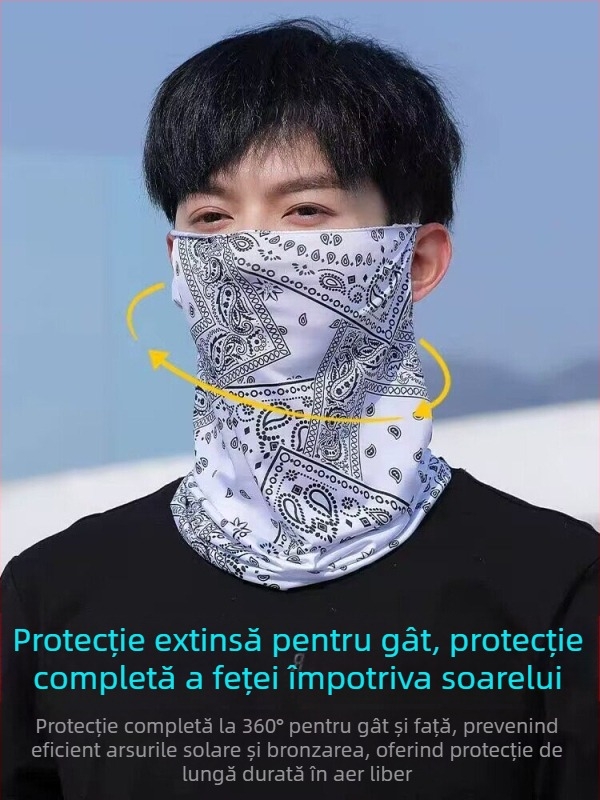 Mască de protecție solară pentru față cu acoperire completă, bretele pentru urechi, eșarfă de vară din ice silk subțire, protecție pentru gât