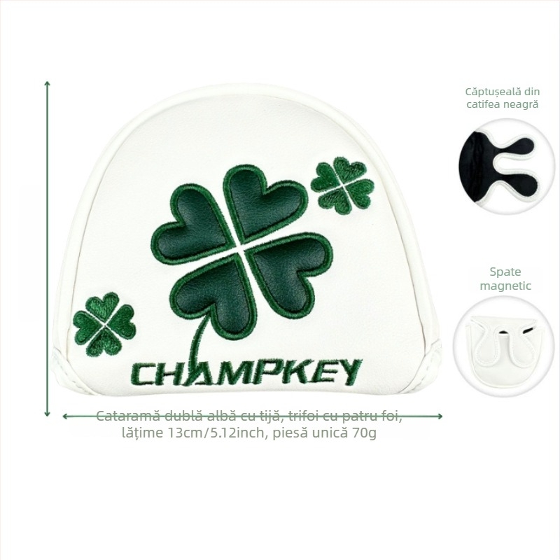 Husă pentru capul de putter cu trifoi cu patru foi și text, design semicircular pătrat, accesoriu golf