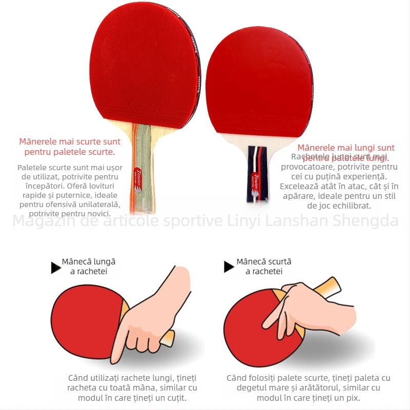 Set Tener pentru tenis de masă pentru începători – Două rachete (prindere dreaptă și shakehand), trei mingi și geantă pentru rachete