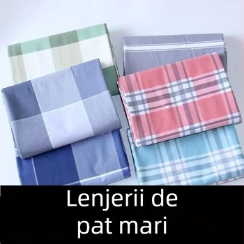Set de lenjerie de pat geometric în carouri, patru piese: cearșafuri și fețe de pilotă, țesătură simplă, stil japonez, fibre sintetice