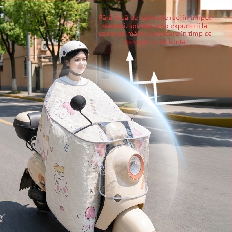 Pelerină de protecție UV și vânt pentru scutere electrice, design imprimat subțire, capă de protecție solară pentru biciclete electrice, model 2026