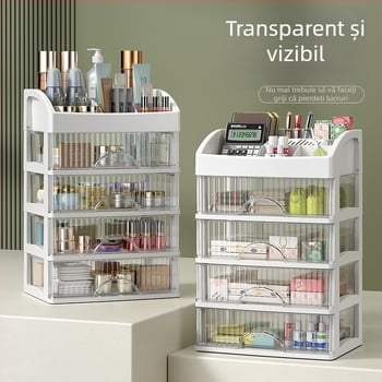 Organizator de cosmetice pentru birou cu sertare, depozitare în mai multe niveluri pentru bijuterii, ruj și îngrijire a pielii.