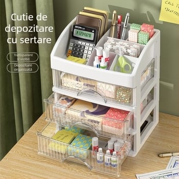 Organizator de cosmetice pentru birou cu sertare, depozitare în mai multe niveluri pentru bijuterii, ruj și îngrijire a pielii.