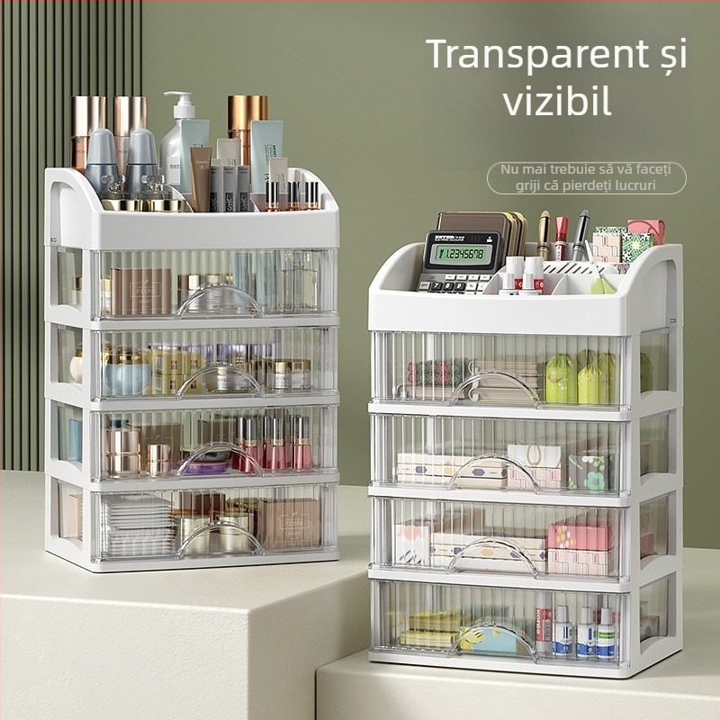 Organizator de cosmetice pentru birou cu sertare, depozitare în mai multe niveluri pentru bijuterii, ruj și îngrijire a pielii.