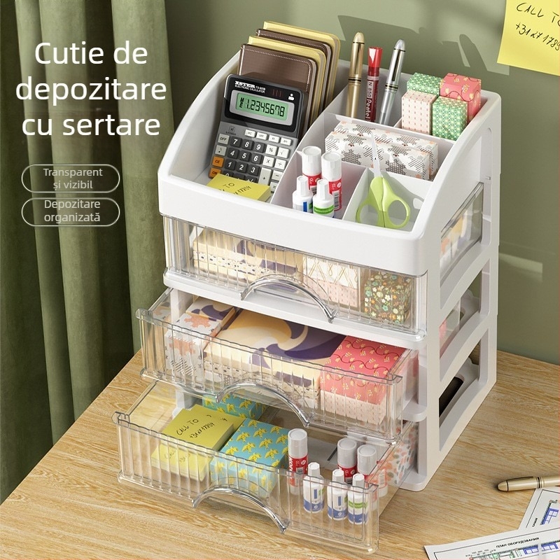 Organizator de cosmetice pentru birou cu sertare, depozitare în mai multe niveluri pentru bijuterii, ruj și îngrijire a pielii.