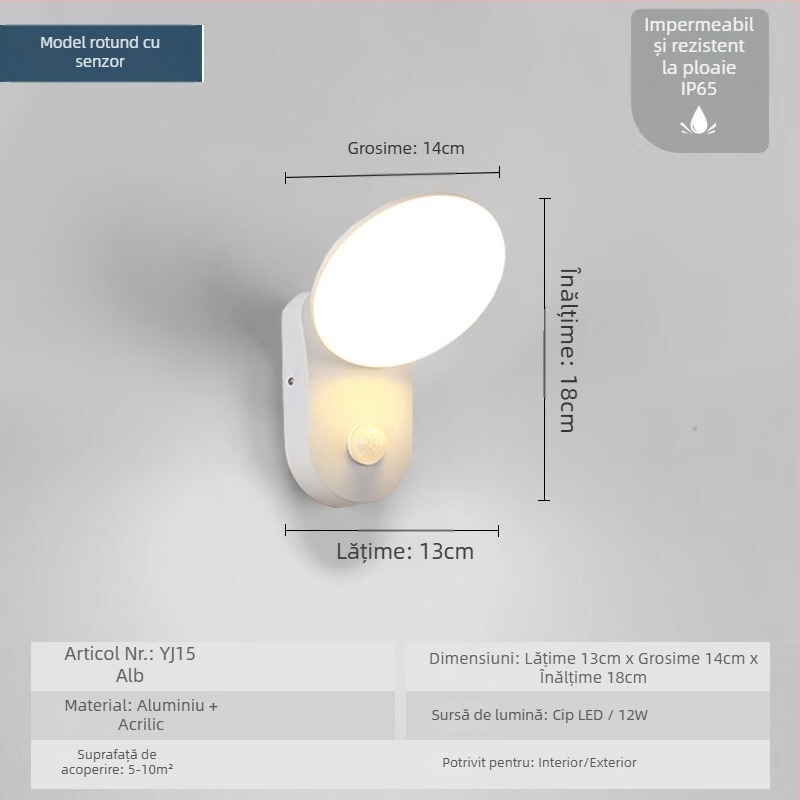 Lampă de perete LED pentru exterior, cu senzor, impermeabilă, iluminat pentru grădină, curte, terasă, balcon și intrare