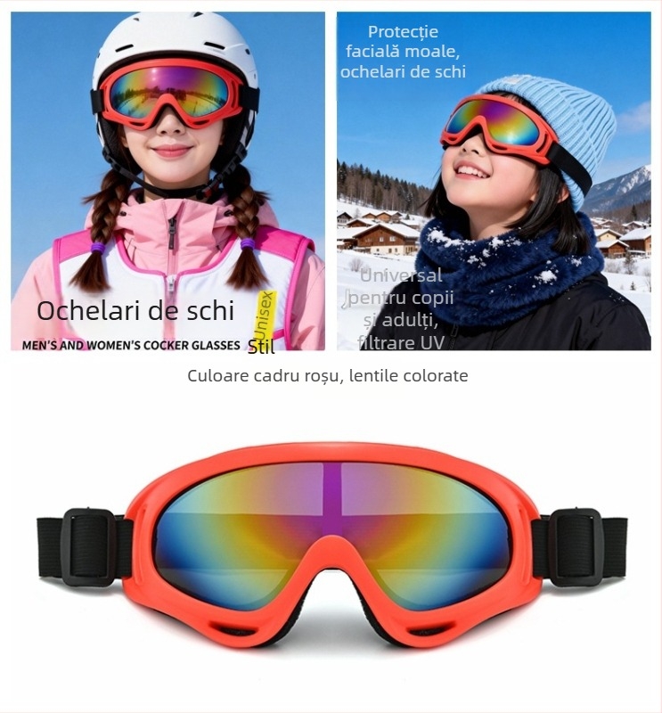 Ochelari de ski și ochelari de soare pentru zăpadă, rezistenți la vânt și călduroși pentru activități în aer liber, pentru adulți și copii