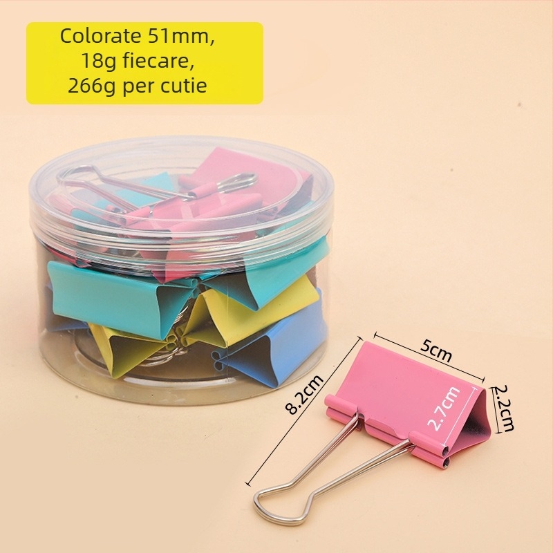 Set de clips metalice colorate pentru documente, dimensiuni variate (mare și mic), pentru birou