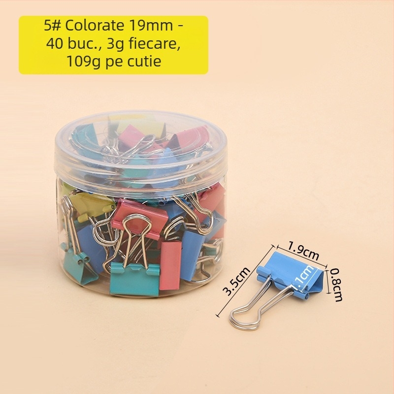 Set de clips metalice colorate pentru documente, dimensiuni variate (mare și mic), pentru birou