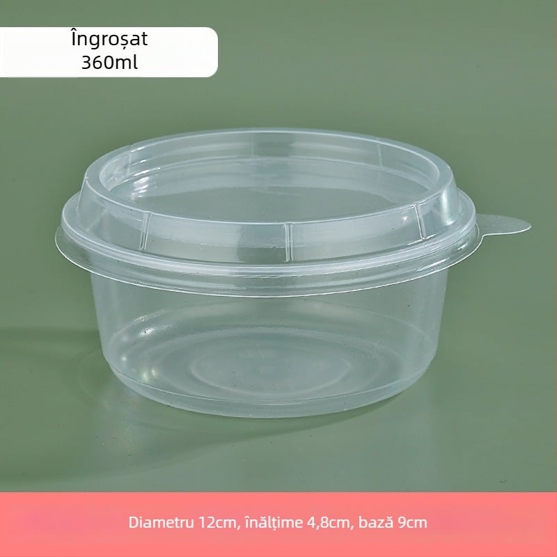 Vas de plastic rotund, gros, pentru takeout, cu capac, pentru desert cu pudră de gheață