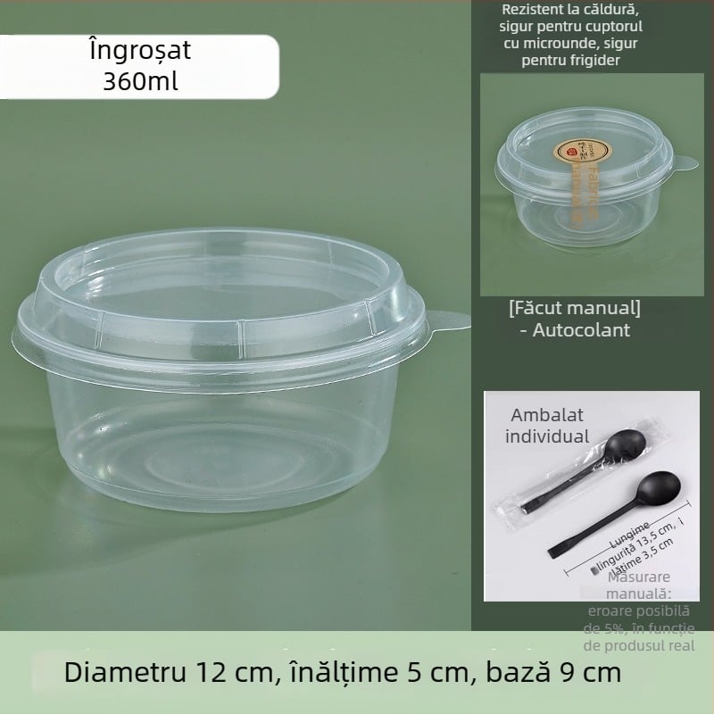 Vas de plastic rotund, gros, pentru takeout, cu capac, pentru desert cu pudră de gheață