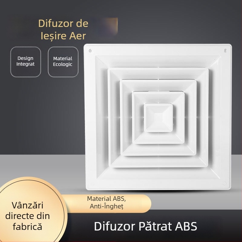 Difuzor ABS pătrat, adaptor din plastic pătrat-rotund și robinet reglabil pentru ieșirea de aer a sistemului central de climatizare suspendat