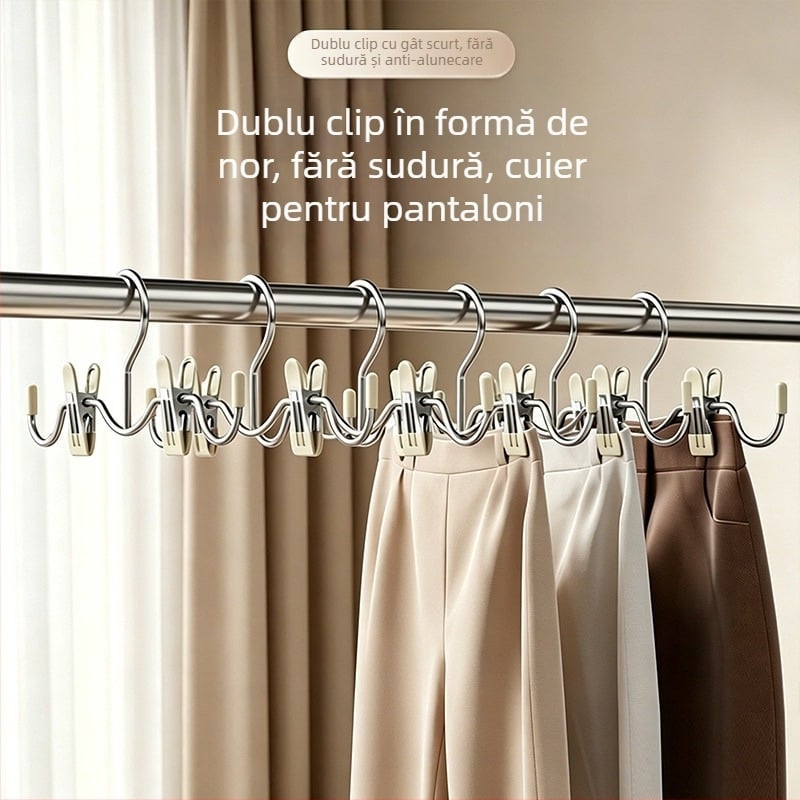 Clipuri pentru pantaloni pentru uz casnic, antiderapante, fără urme, design balcon, agățător haine multifuncțional și garderobă, clipsuri pentru lenjerie
