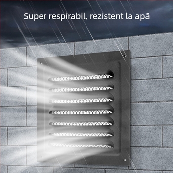 Orificiu de ventilație pentru perete exterior, lamelă plată neagră, grilaj metalic de evacuare