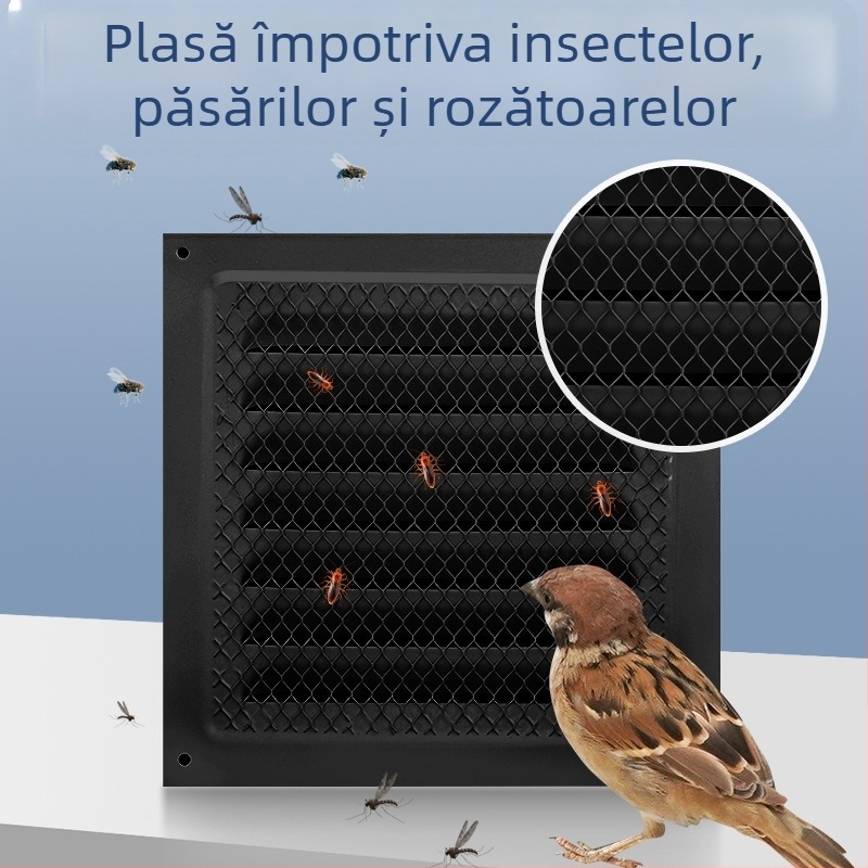 Orificiu de ventilație pentru perete exterior, lamelă plată neagră, grilaj metalic de evacuare