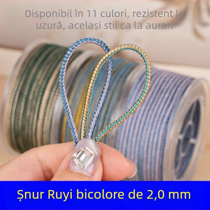 Șnur Ruyi bicolor, 2 mm, șnur împletit manual pentru brățări și coliere, material DIY