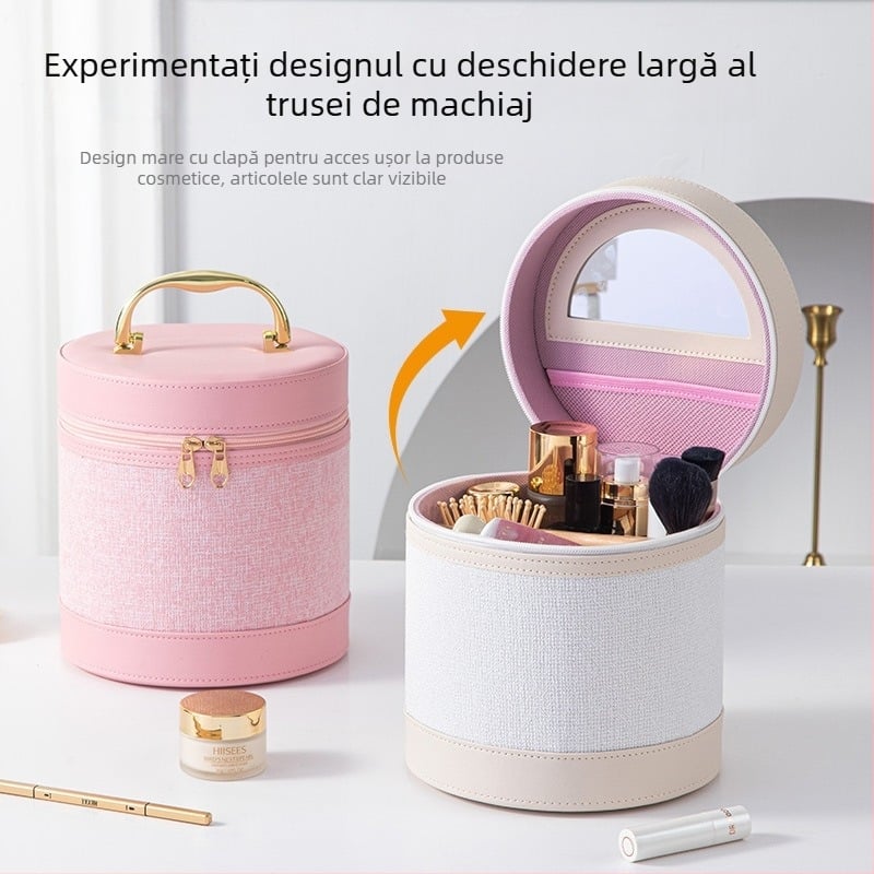 Geantă de machiaj luxoasă, cu design tridimensional, husă portabilă de tip casetă de make-up, piele PU, model geometric, încuietoare cu lacăt, unisex, cadou perfect pentru nuntă