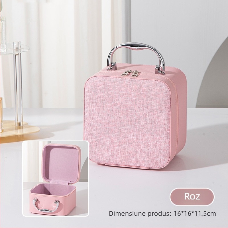 Geantă de machiaj luxoasă, cu design tridimensional, husă portabilă de tip casetă de make-up, piele PU, model geometric, încuietoare cu lacăt, unisex, cadou perfect pentru nuntă
