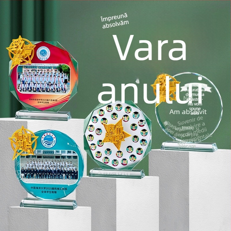 Trofeu cristal decorativ pentru elevi: ciclul primar și gimnazial, fotografii de la grădiniță, reuniuni ale clasei, sezonul de absolvire