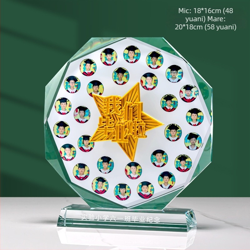 Trofeu cristal decorativ pentru elevi: ciclul primar și gimnazial, fotografii de la grădiniță, reuniuni ale clasei, sezonul de absolvire