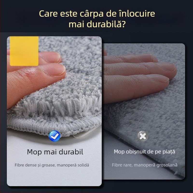 Capă de mop plat cu țesătură adezivă îngroșată, cap de înlocuire, model universal, detașabilă și lavabilă